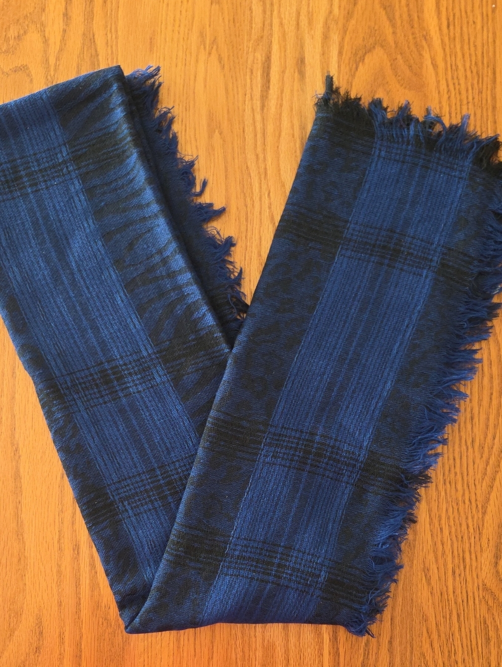 Blue and Black Plaid Fringe Scarf